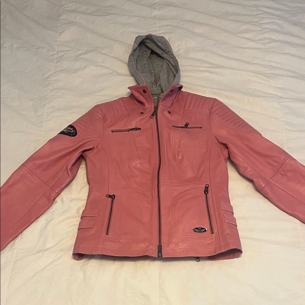 Harley-Davidson Pink Hooded Leather Jacket